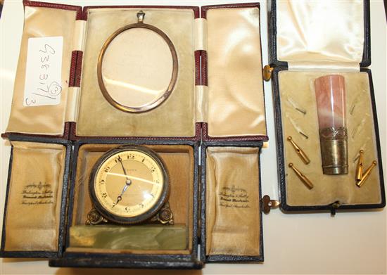 Cased clock, miniature frame & quartz parasol handle